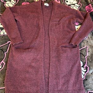 Old Navy Burgundy Knit Longline Open-Front Sweater cardigan burgundy maroon